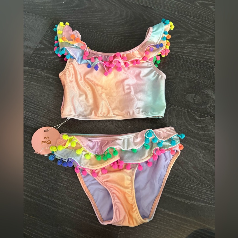 Colorful Pom-Pom Bikini Set, PQ Brand, Girls size 10, Brand New with Tags